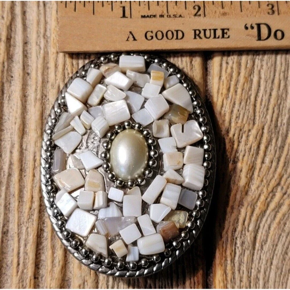 Belt Buckle Shell Stone Gem Pieces Vintage